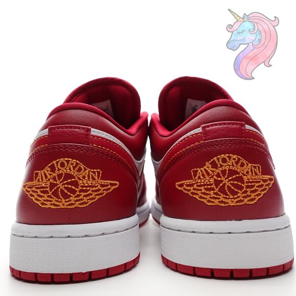 Mens Size 10 Nike Air Jordan 1 Low Cardinal Red Curry White Shoes 553558 607 New - Picture 11 of 16